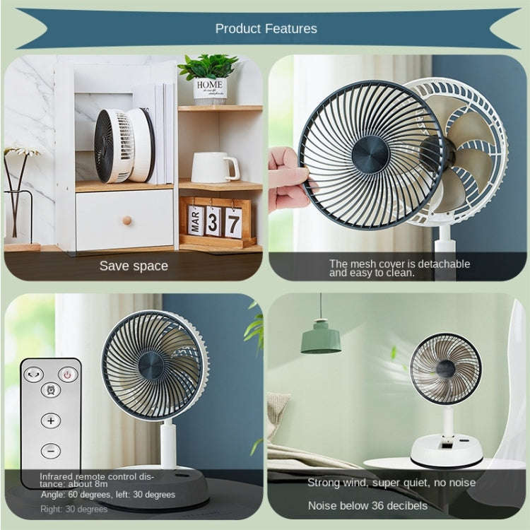 8-inch Portable Folding Telescopic Fan Can Shake Head with Timing & Remote Control(White 5400  mAh)