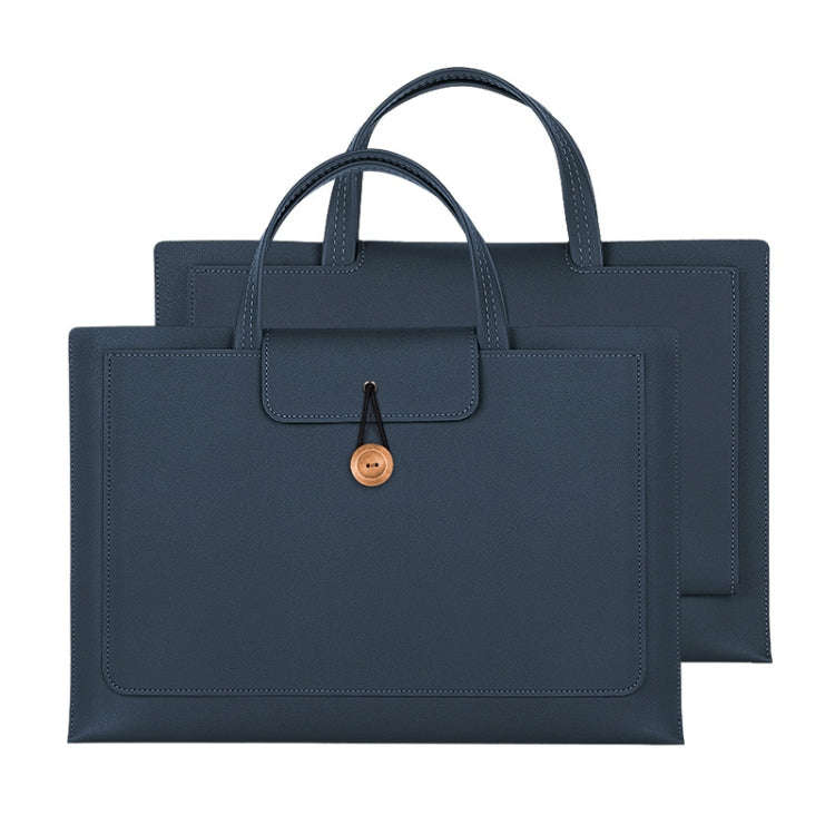 13.3/14 inch Elastic Button Laptop Waterproof PU Handbag(Navy)