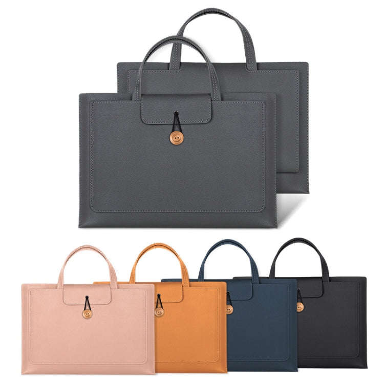13.3/14 inch Elastic Button Laptop Waterproof PU Handbag(Navy)