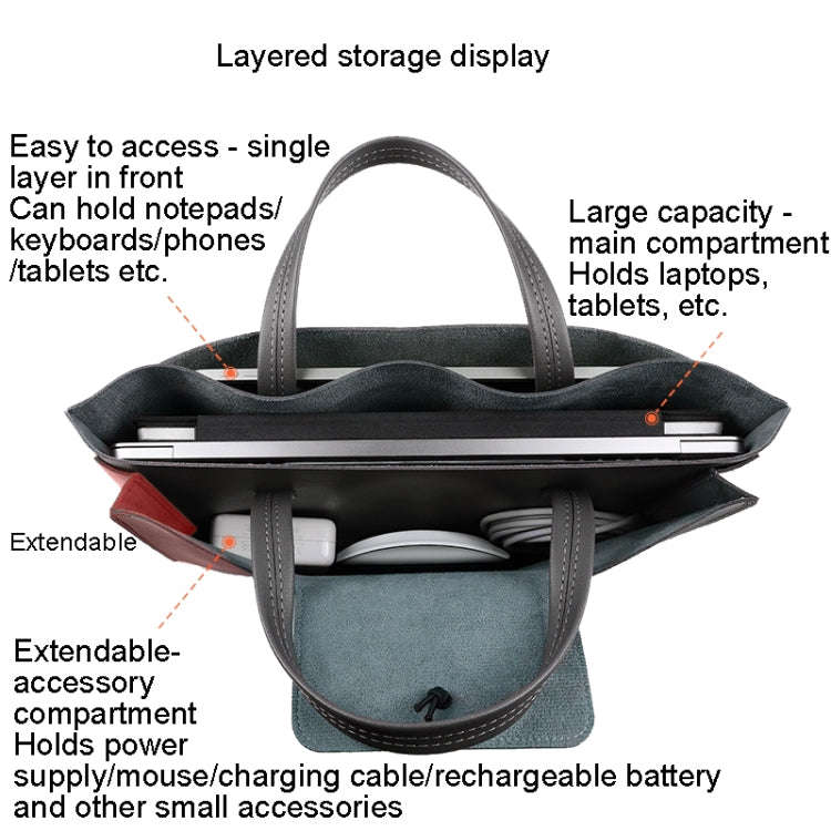 13.3/14 inch Elastic Button Laptop Waterproof PU Handbag(Khaki)