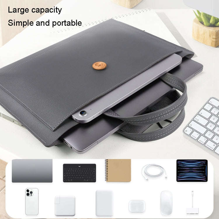 13.3/14 inch Elastic Button Laptop Waterproof PU Handbag(Navy)