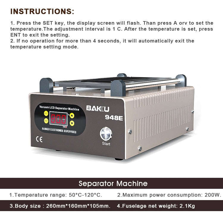 BAKU BA-948E Mobile Phone Liquid Crystal Separation Machine Flat Display Separator Heating Board ...