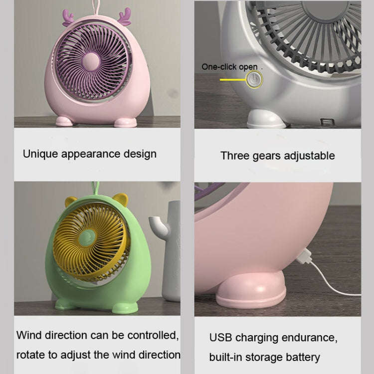 Dormitory Portable Animal Ear Desktop Electric Fan, Style: Charging Version Pink