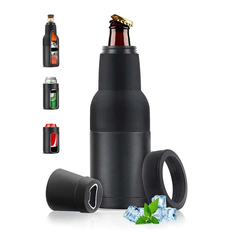 Double Vacuum 12oz Coke Can Insulated Mug 304 Stainless Steel Beer Cooler With Bottle Opener(Black)