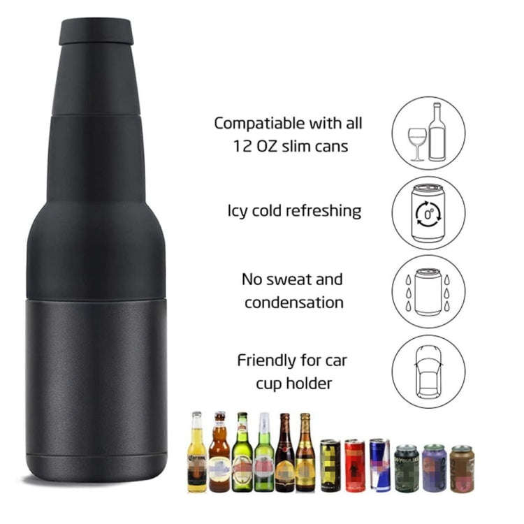 Double Vacuum 12oz Coke Can Insulated Mug 304 Stainless Steel Beer Cooler With Bottle Opener(Black)