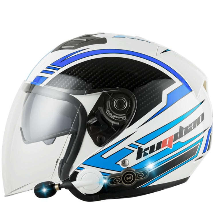 KUQIBAO Motorcycle Smart Bluetooth Sun Protection Double Lens Safety Helmet, Size: XL(White Phant...