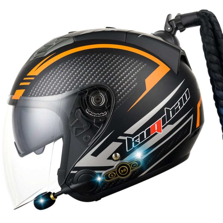 KUQIBAO Motorcycle Bluetooth Headset Double Lens Helmet With Braid, Size: M(Fruits Black Phantom ...