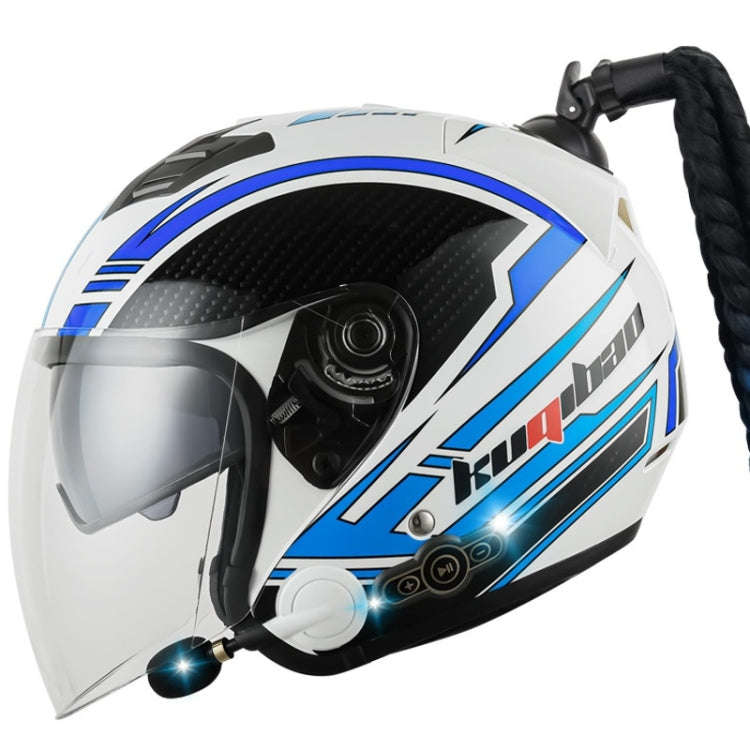 KUQIBAO Motorcycle Bluetooth Headset Double Lens Helmet With Braid, Size: M(White Phantom Fiber)