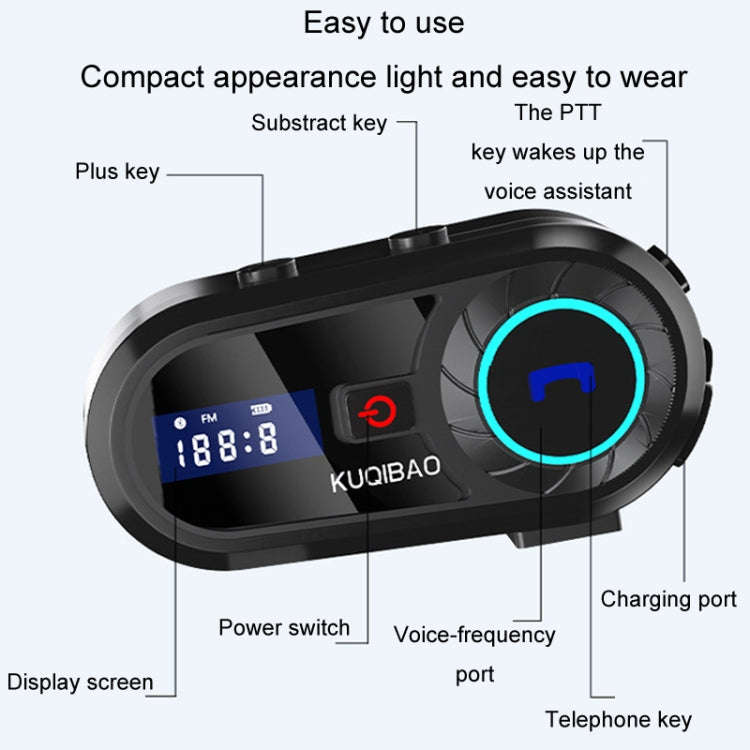 KUQIBAO Motorcycle Helmet Waterproof Bluetooth-compatible Headset With Screen(Hard Microphone)