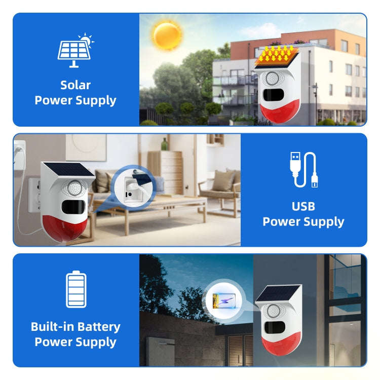 CT80R USB Upgrade Model Infrared Motion Detector Solar Outdoor PIR Wireless Strobe Siren Detector...