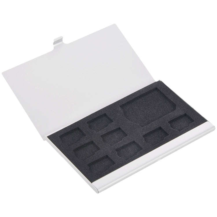 1SD+ 8TF  Aluminum Micro SD Cards Holder Pin Storage Box 9 solts for SD/ SIM/TF Memory Card(Silver)