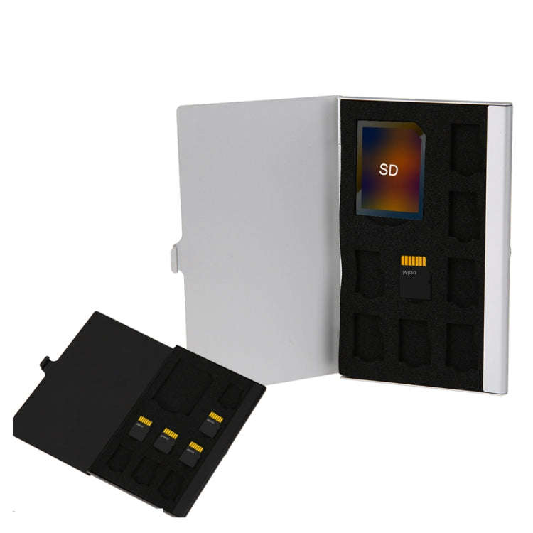 1SD+ 8TF  Aluminum Micro SD Cards Holder Pin Storage Box 9 solts for SD/ SIM/TF Memory Card(Silver)