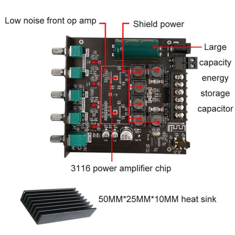 ZK-TB21 TPA3116D2 High & Low Pitch Adjustment 2.1 Channel Bluetooth Full Digital Power Amplifier ...