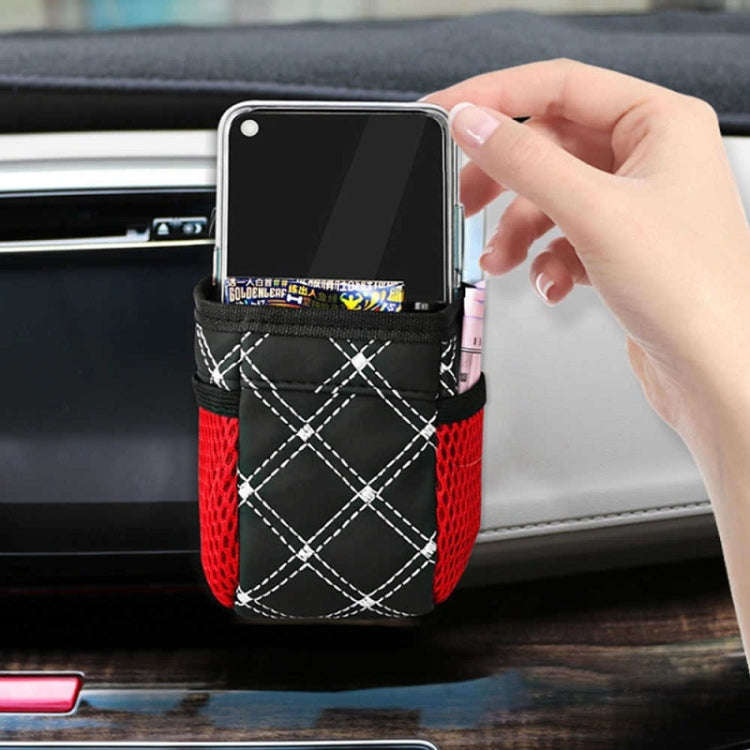 2pcs Car Air Outlet Sundries Storage Bag With Net Pocket(Red Line)