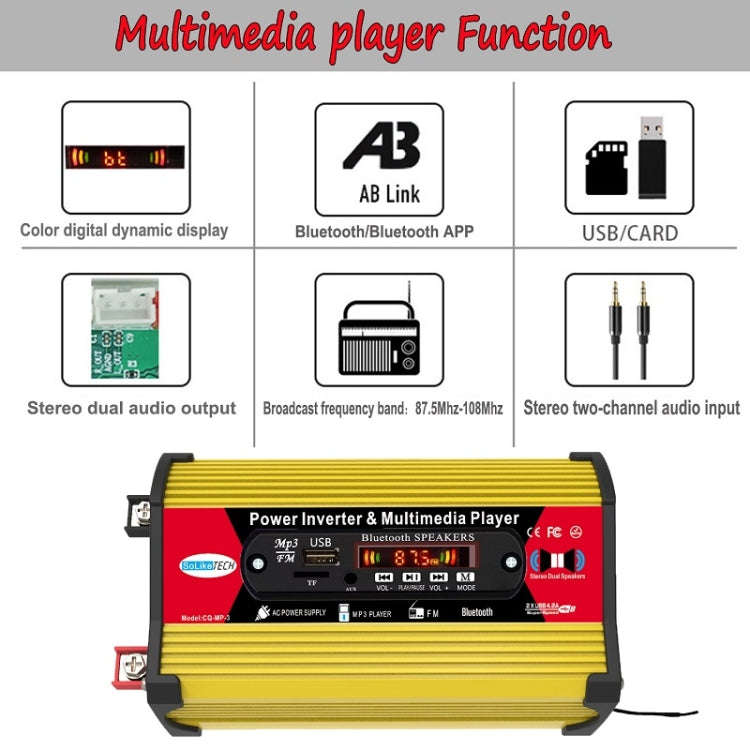 SOLIKE TECH 300W Modified Sine Wave Inverter with Bluetooth MP3/FM Multimedia Player 12V to 220V