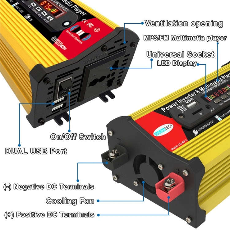 SOLIKE TECH 300W Modified Sine Wave Inverter with Bluetooth MP3/FM Multimedia Player 12V to 220V
