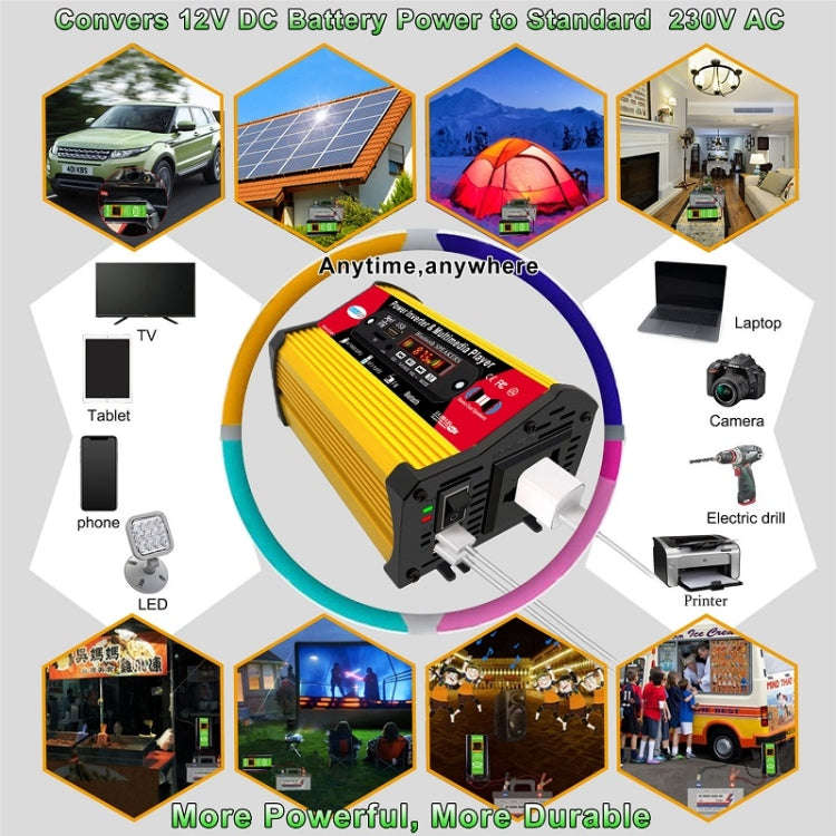 SOLIKE TECH 300W Modified Sine Wave Inverter with Bluetooth MP3/FM Multimedia Player 12V to 220V