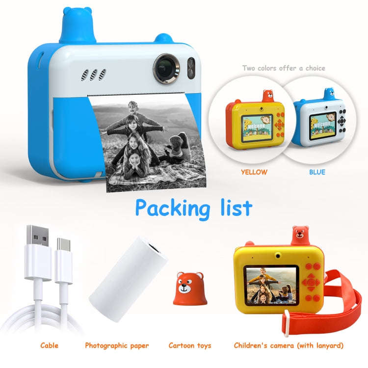 IPS 2.36 inch LED HD Display 1080P Childrens Camera Thermal Printing Instant Camera(Sky Blue)