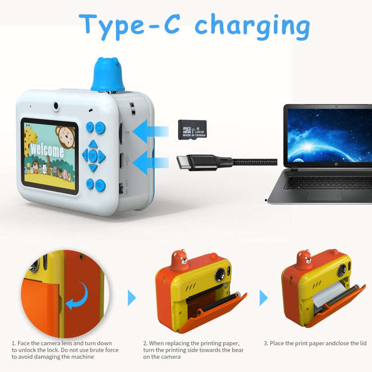 IPS 2.36 inch LED HD Display 1080P Childrens Camera Thermal Printing Instant Camera(Sky Blue)