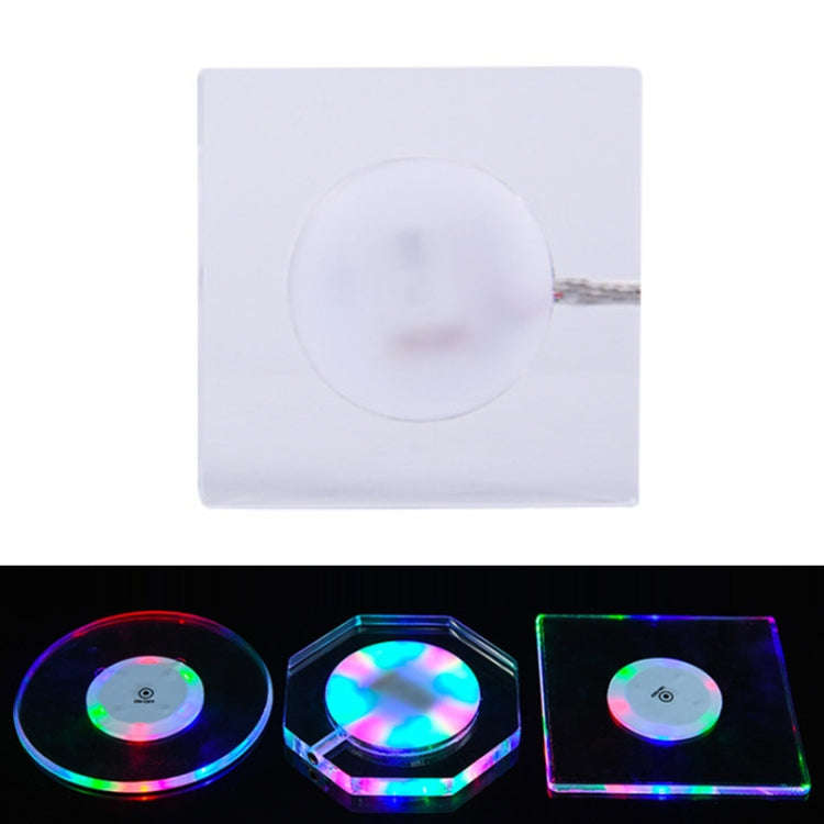 100x4mm Square LED Light Up Acrylic Coaster Transparent Crystal Base(Colorful Light)