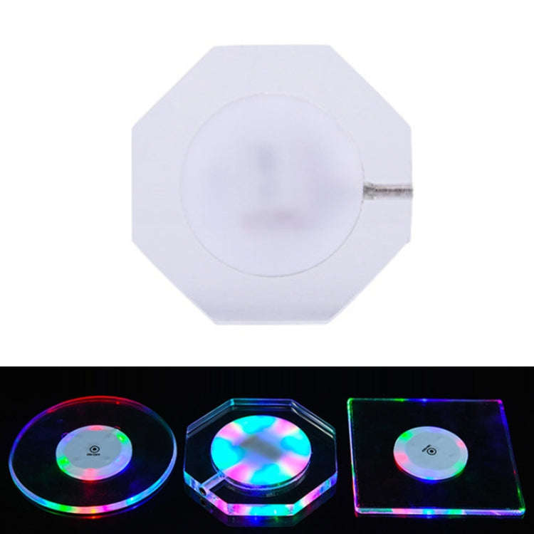 100x10mm Octagonal USB Charging LED Light Up Acrylic Coaster Transparent Crystal Base(Colorful Li...
