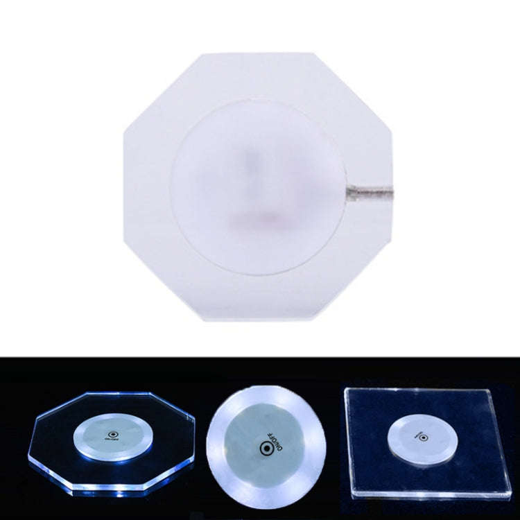 100x10mm Octagonal USB Charging LED Light Up Acrylic Coaster Transparent Crystal Base(White Light)