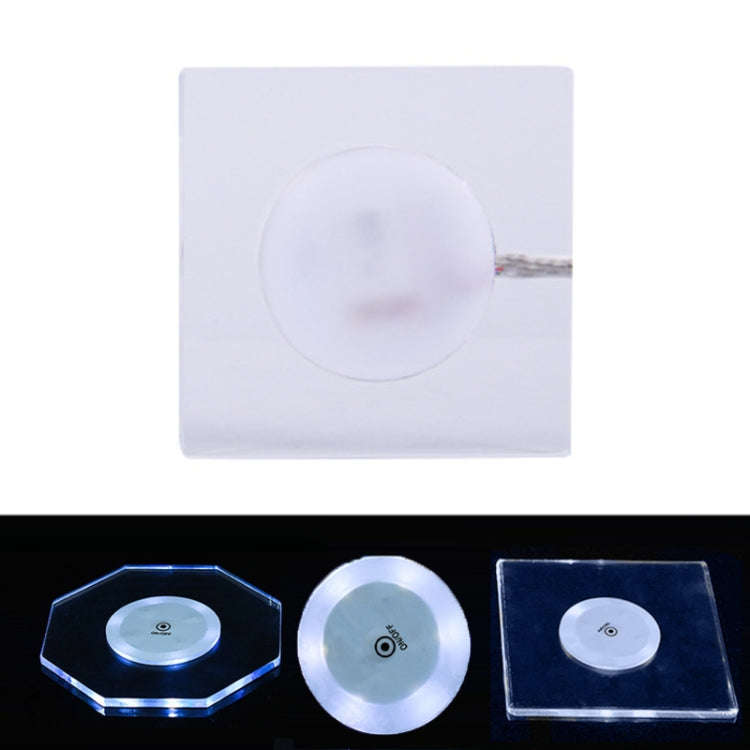 100x10mm Square USB Charging LED Light Up Acrylic Coaster Transparent Crystal Base(White Light)