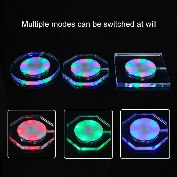 100x10mm Octagonal USB Charging LED Light Up Acrylic Coaster Transparent Crystal Base(White Light)