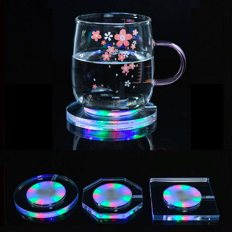 100x10mm Octagonal USB Charging LED Light Up Acrylic Coaster Transparent Crystal Base(White Light)