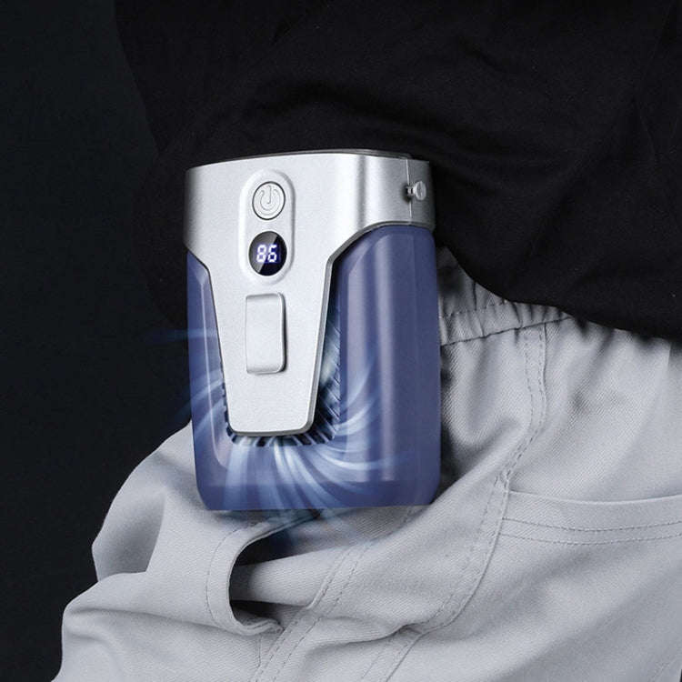 Outdoor Portable Waist High Wind Leafless Hanging Neck Fan With Power Function(Time Wind Blue)
