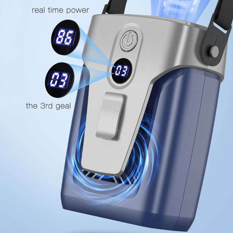 Outdoor Portable Waist High Wind Leafless Hanging Neck Fan With Power Function(Time Wind Blue)