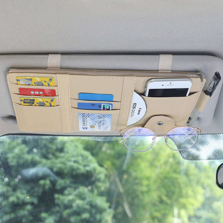 Car Sun Visor Decorative Storage Bill Glasses Holder, Color: Beige With Zipper