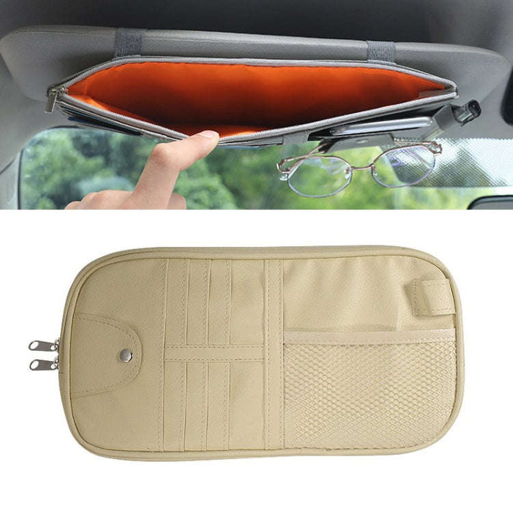 Car Sun Visor Decorative Storage Bill Glasses Holder, Color: Beige With 2 Zipper