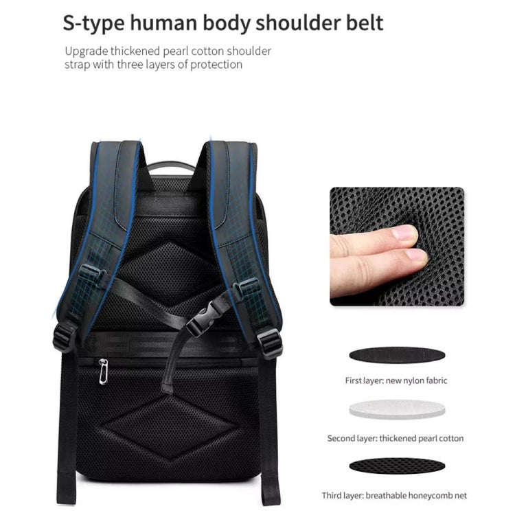 Business Large Capacity Travel Bag Multifunctional Waterproof Laptop Backpack With USB Port(Blue)