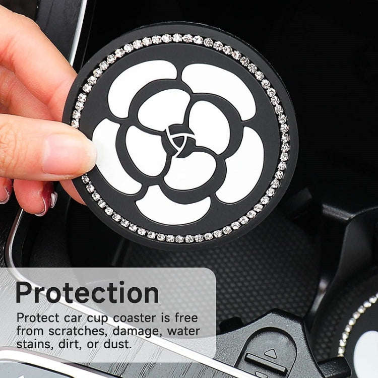 Car Water Cup Anti-skid Mat Door Slot Interior Modification Mat With diamond(Line Camellia)