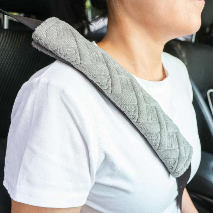 1pair Car Plush Seat Belt Embroidered Shoulder Pad Cover(Gray)