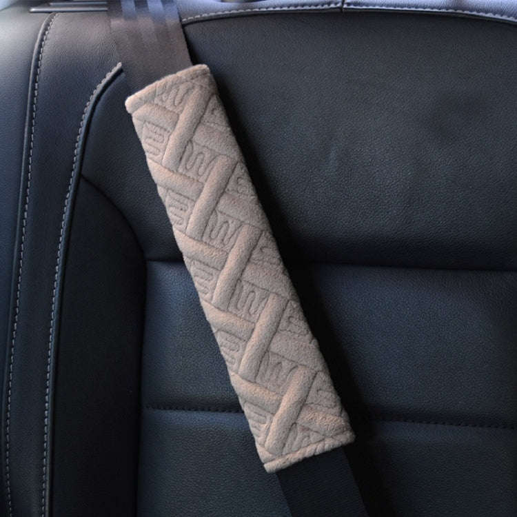 1pair Car Plush Seat Belt Embroidered Shoulder Pad Cover(Khaki)