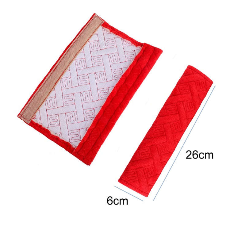 1pair Car Plush Seat Belt Embroidered Shoulder Pad Cover(Red)