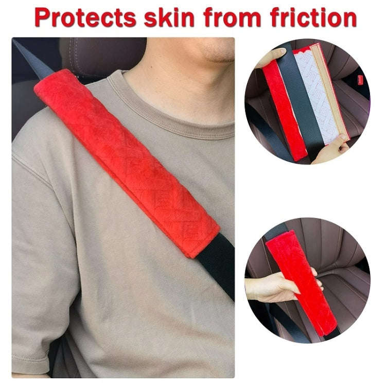 1pair Car Plush Seat Belt Embroidered Shoulder Pad Cover(Red)