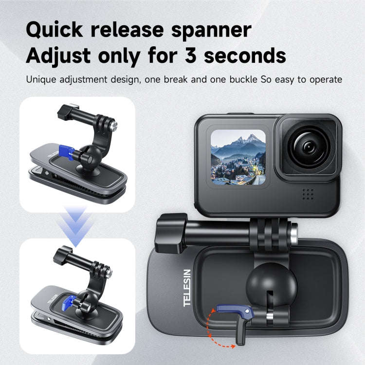 TELESIN 360 Degree Rotation Backpack Clip Clamp Mount For Action Camera