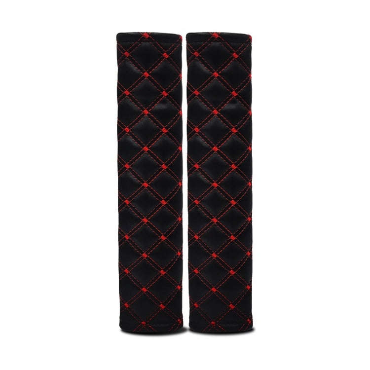 Rhombus Leather Seat Belt Shoulder Protector Pads, Color: Black Leather Red Line