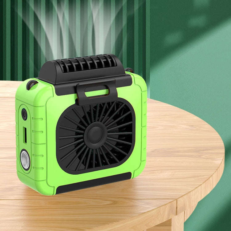 Outdoor Waist-Mounted Lighting Fan Multifunctional Bracket Hanging Neck Fan(Grass Green)