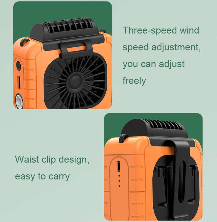 Outdoor Waist-Mounted Lighting Fan Multifunctional Bracket Hanging Neck Fan(Orange)
