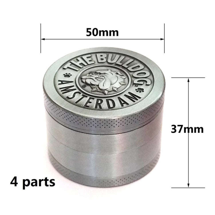 50mm  Bulldog Grinder Tobacco Herb Zinc Alloy Grinders, Spec: 4 -layer Ancient Silver