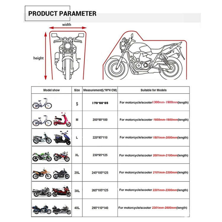 190T Motorcycle Rain Covers Dustproof Rain UV Resistant Dust Prevention Covers, Size: L(Black and...
