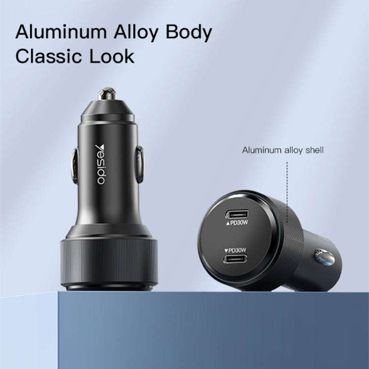 Yesido Y48  60W Car Fast Charger Aluminum Aluminum Double Type-C/USB-C Port Car Charger(Black)