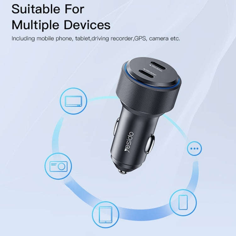 Yesido Y48  60W Car Fast Charger Aluminum Aluminum Double Type-C/USB-C Port Car Charger(Black)