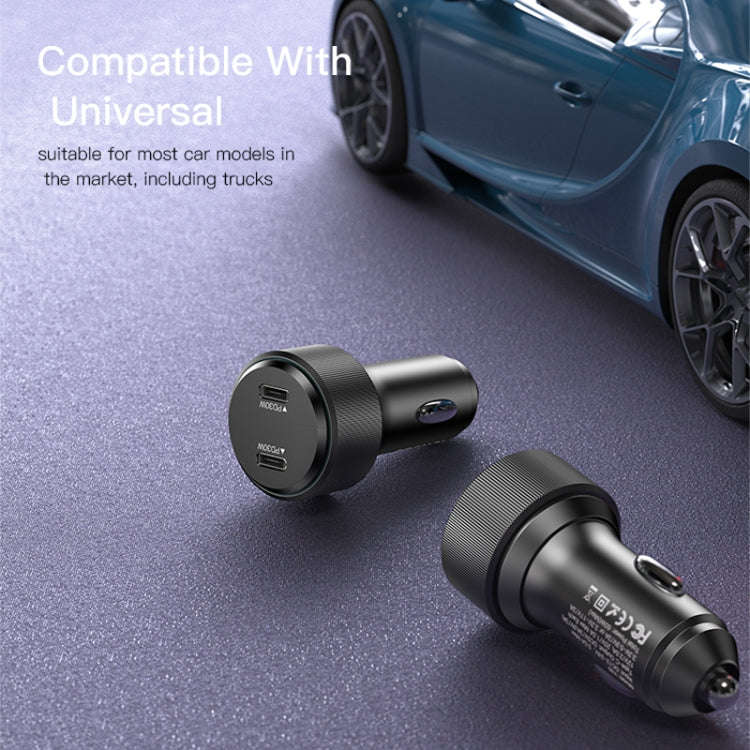 Yesido Y48  60W Car Fast Charger Aluminum Aluminum Double Type-C/USB-C Port Car Charger(Black)