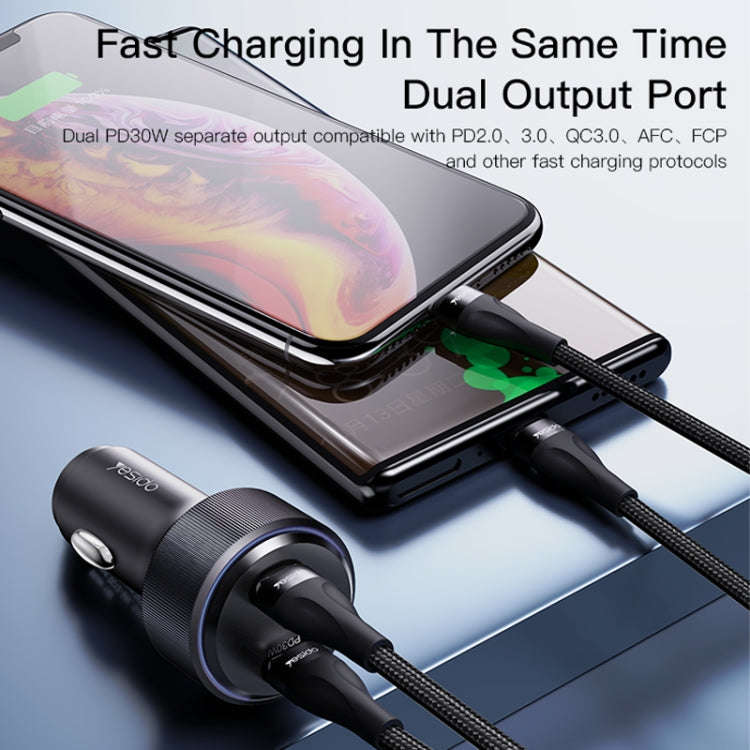 Yesido Y48  60W Car Fast Charger Aluminum Aluminum Double Type-C/USB-C Port Car Charger(Black)