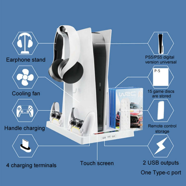 iplay for PS5 Host Cooling Handle Charging Base with Disc Storage Rack(White)